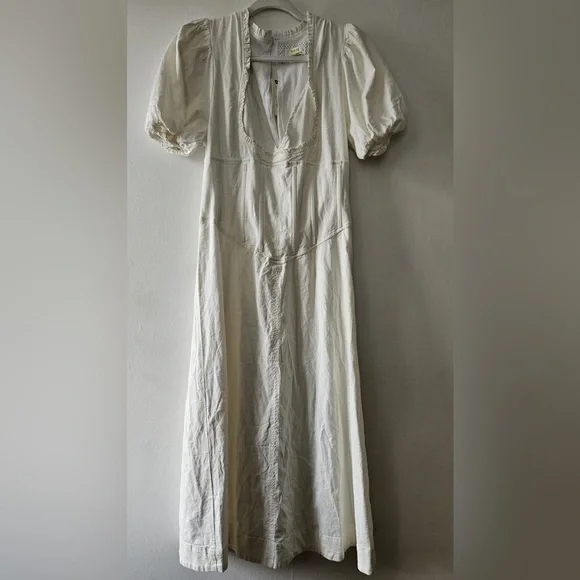 Puff-Sleeve Corset Linen Midi Dress - Picture 5 of 8